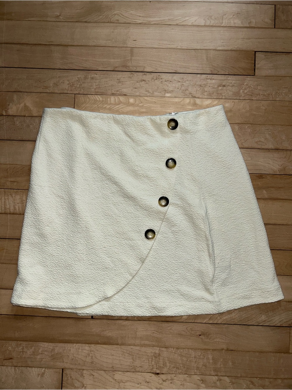 Maeve Creamy White Textured Button-Accent Mini Skirt